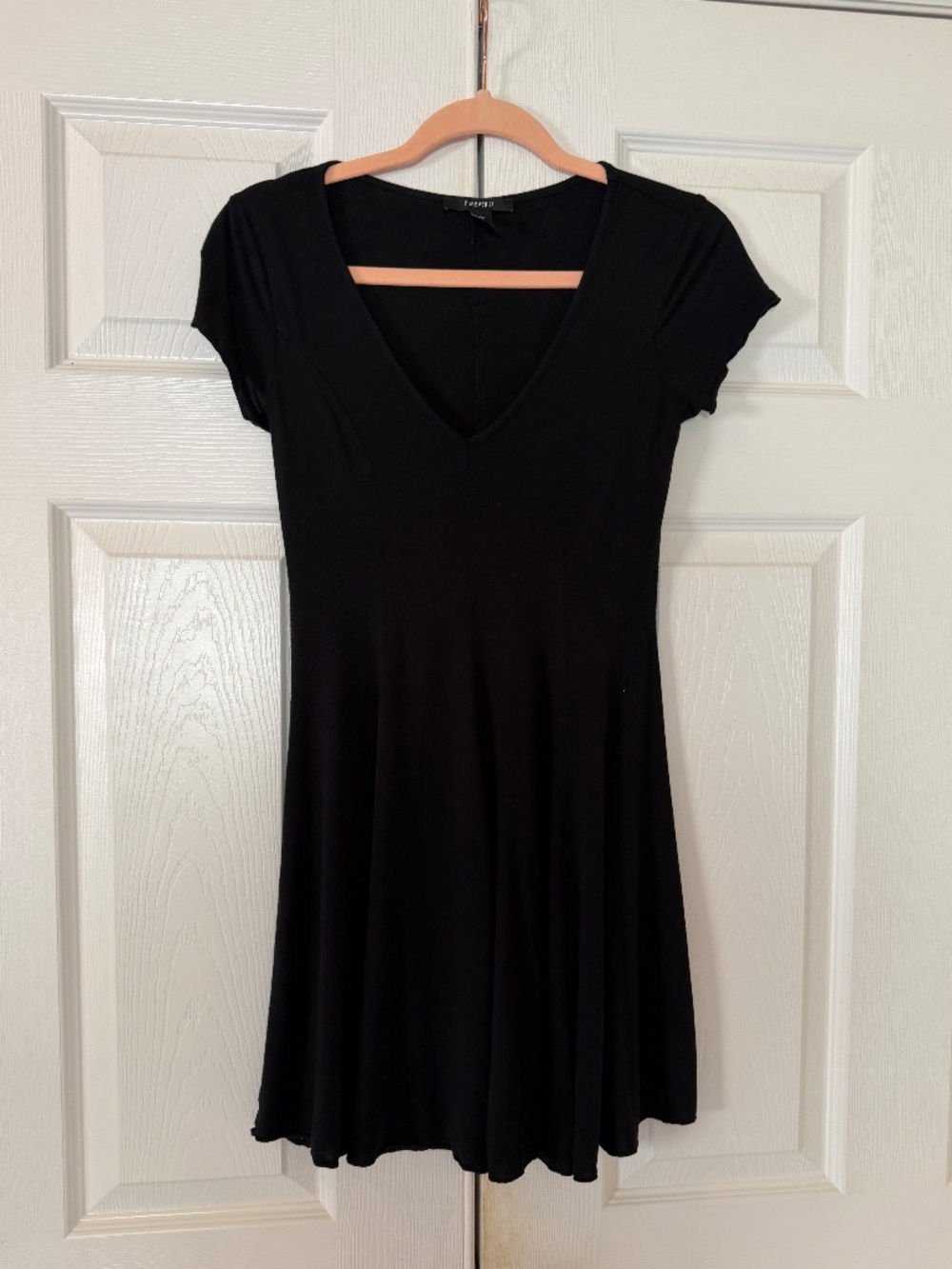 Forever 21 Little Black Skater Dress - V-Neck, Short Sleeve Sz. S
